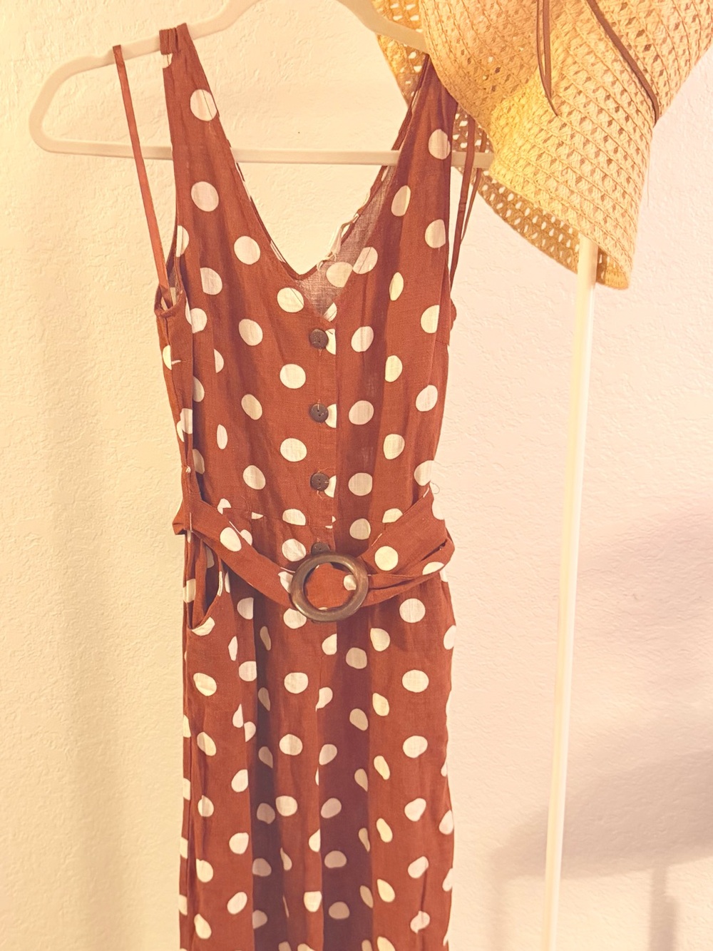Rust Orange Polka Dot Wide leg Crop Jumpsuit with Belt